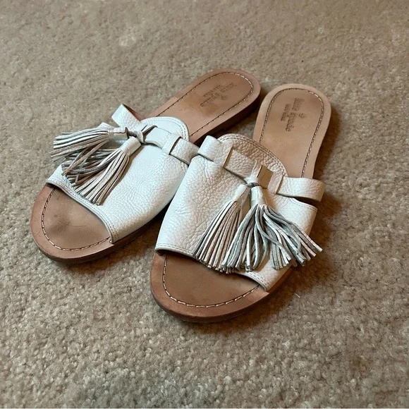 KATE SPADE NEW YORK Women's white Leather Tassled Coby Slides Size 10 - Picture 1 of 6